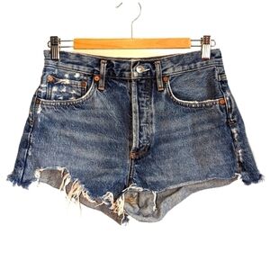 AGOLDE Light Wash Cotton Bohemian Raw Edges Cut Off Jeans Shirts Size 25